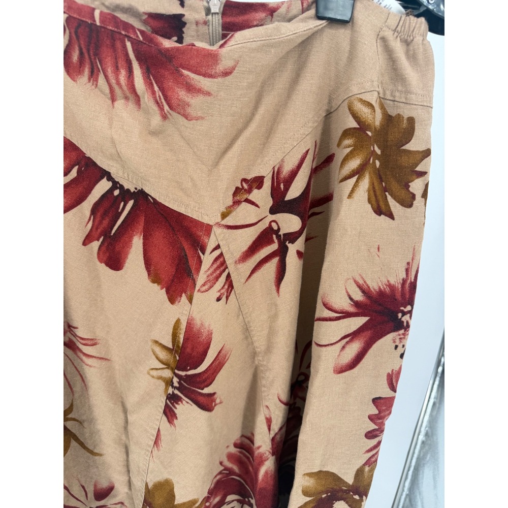 Cato Maxi Skirt Women 18/20W Tan Red Floral Linen Blend Excellent Boho Long - Picture 2 of 9